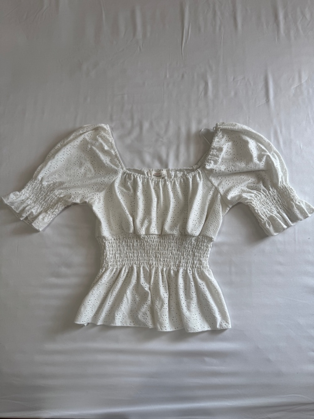 URBAN Romantics White Eyelet Smocked Peplum Blouse